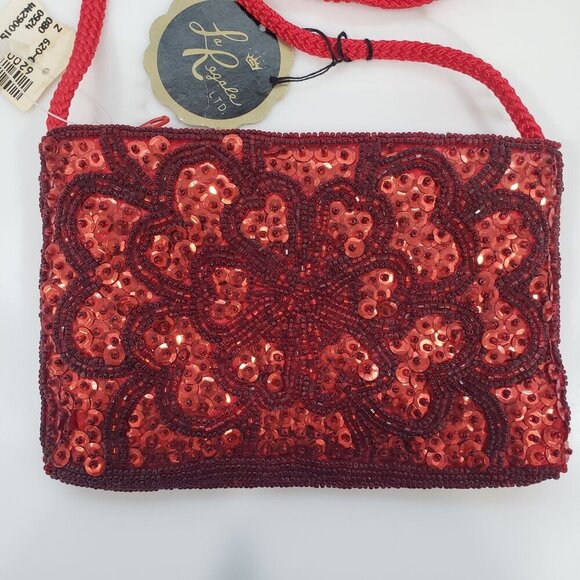 VTG Handmade Beaded Sequins Handbag Evening Red Flapper Formal Event Party NWT - Picture 2 of 12